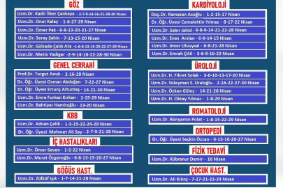 Yalova Eğitim ve Araştırma Hastanesi’nde Mesai Dışı Hizmet